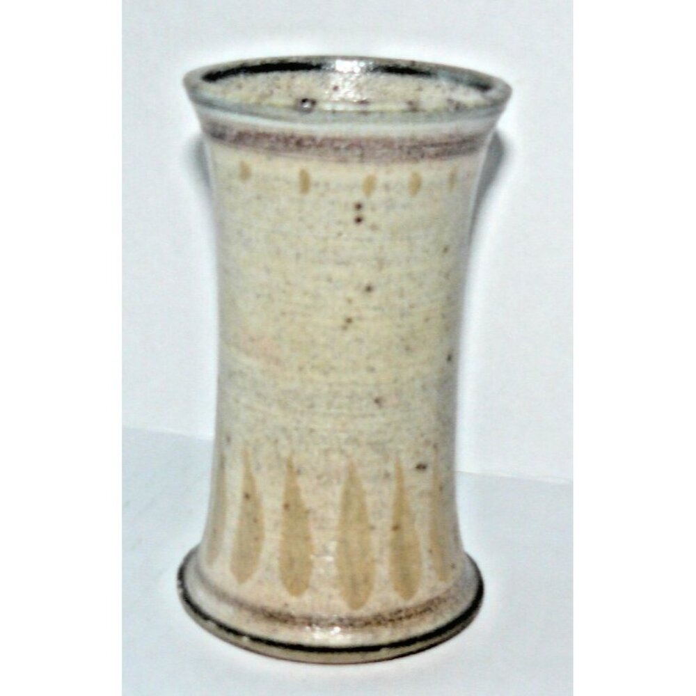 Ingleton Style Pottery Stoneware Vase Hand Made Beige Earth Tones Vintage See